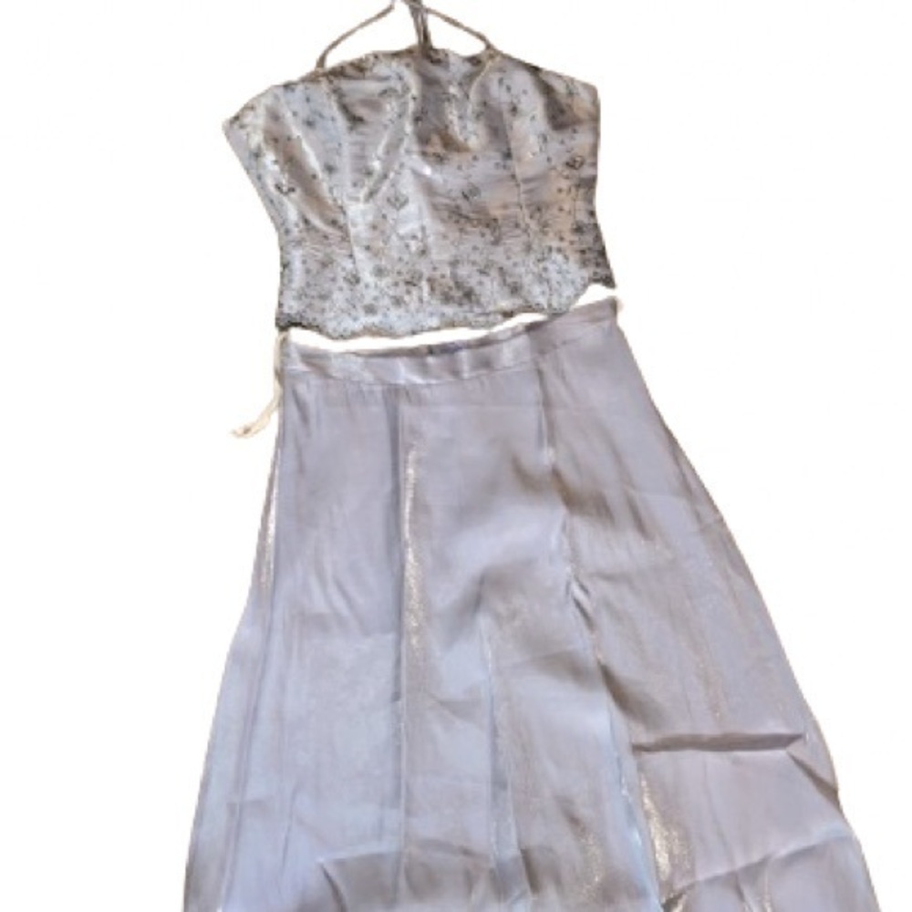 Lenovia lilac purple embroidered strapless corset top with maxi skirt size M